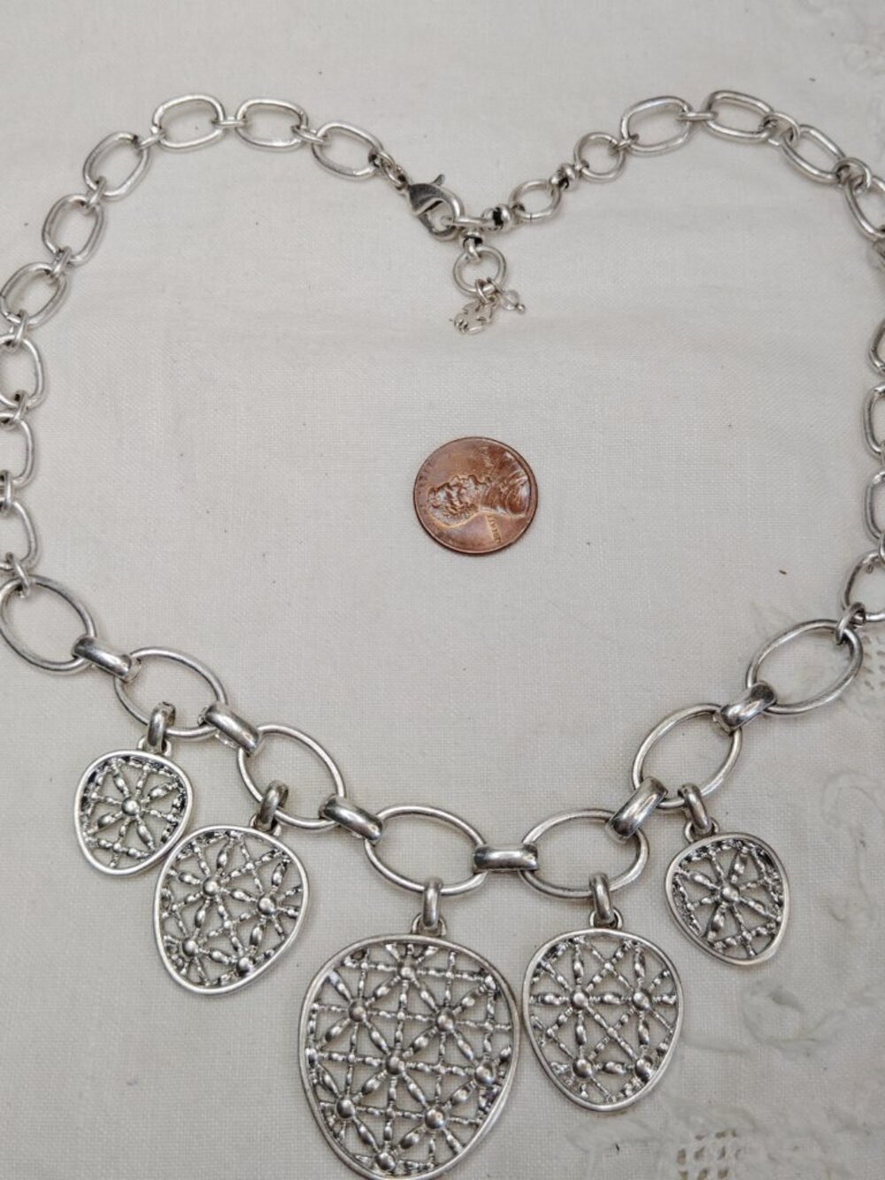 Lucky Brand Silver‑Tone Graduated Medallion Bib Necklace